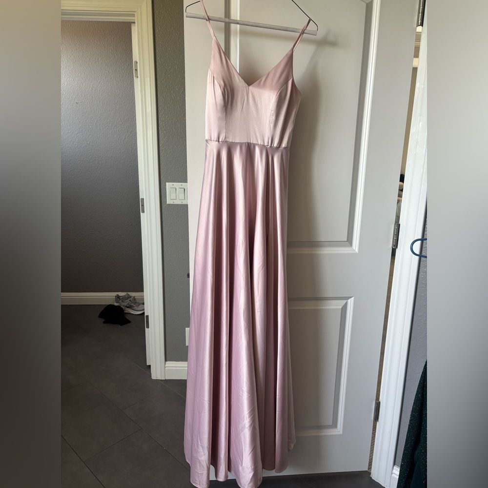 B Darlin Dusty Rose Satin Spaghetti Strap Prom Gown